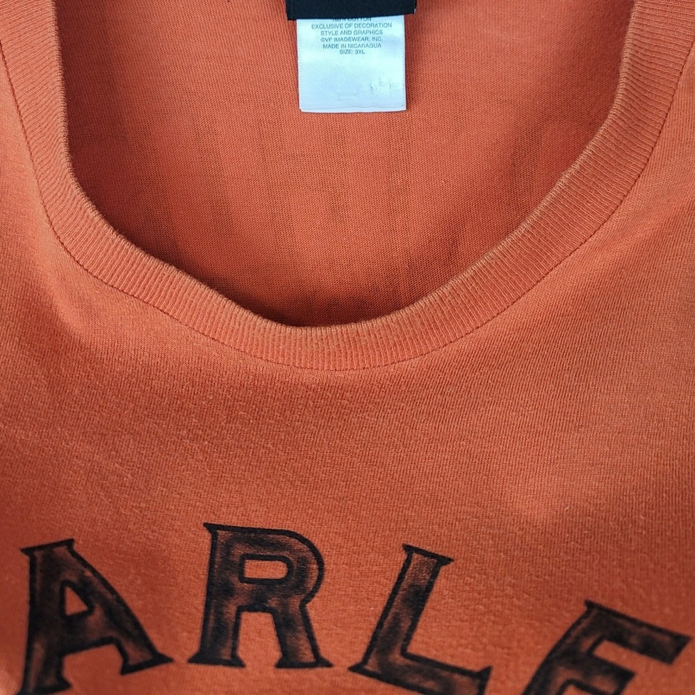 Harley Davidson Mens Long Sleeve Graphic T-Shirt Orange 3XL Bar Shield 2015 - Picture 8 of 16